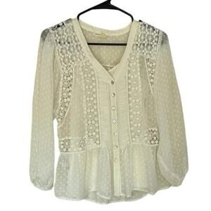 Anthropologie Meadow Rue Victorian Sheer Eyelet Lace Blouse W/ Tank Size XS
